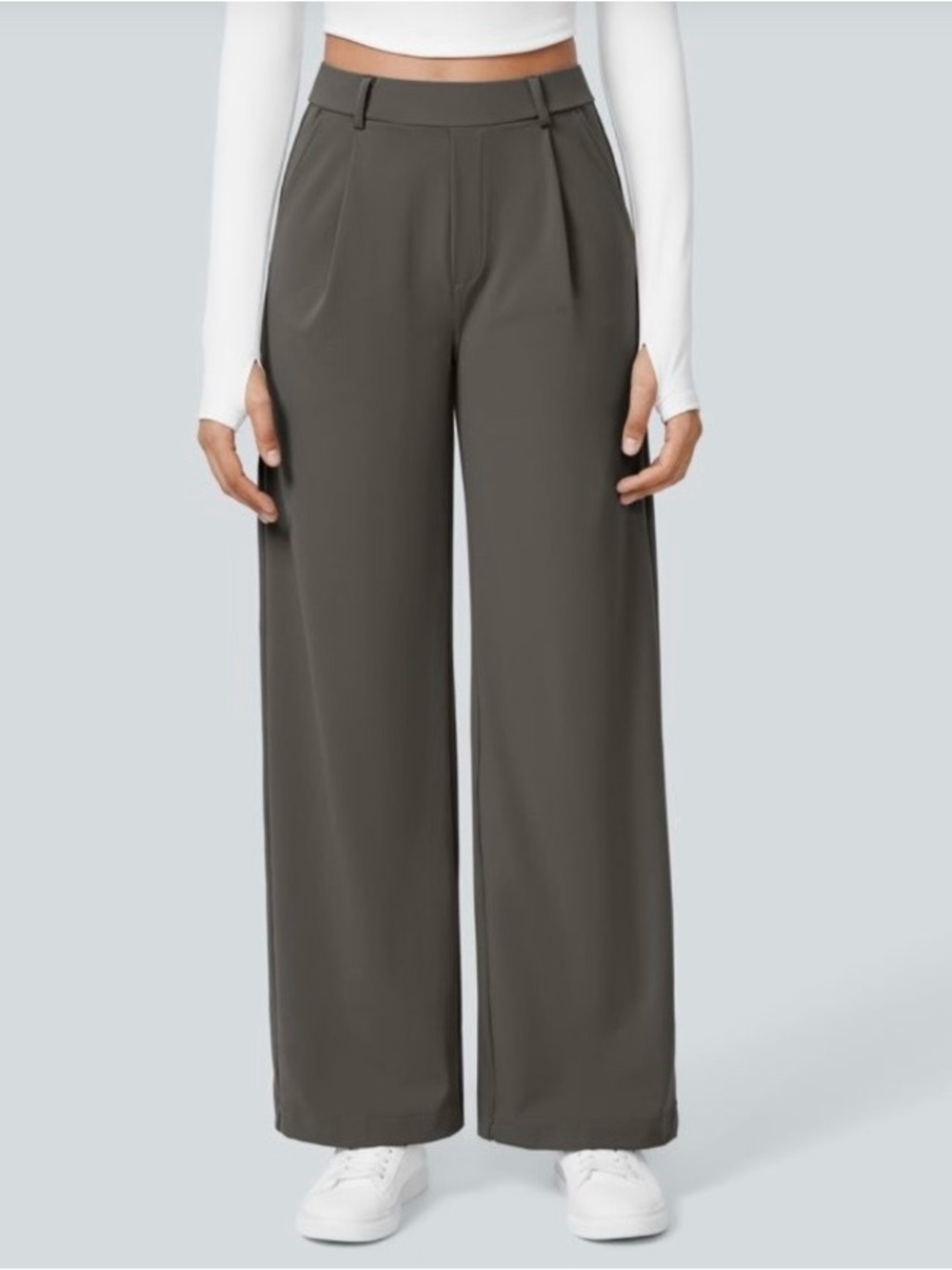 Halara Flex DayStretch High Waisted Pocket Straight Leg Work Pants PM Deep Grey